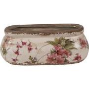 Clayre & Eef Bloempot  18x8x7 cm Roze Beige Keramiek Ovaal Bloemen Blo...