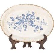 Clayre & Eef Onderbord  25x18x3 cm Beige Blauw Keramiek Ovaal Bloemen