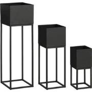 Mica Decorations Bloempot Timon - 24x24x78 cm - Ijzer - Zwart - Set va...