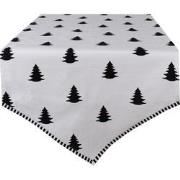 Clayre & Eef Tafelloper Kerst  50x160 cm Wit Zwart Katoen Kerstbomen T...