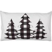 Clayre & Eef Kussenhoes  30x50 cm Wit Zwart Polyester Kerstbomen Sierk...