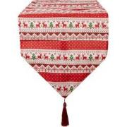 Clayre & Eef Tafelloper Kerst 33x180 cm Rood Polyester