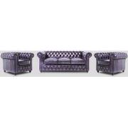Chesterfield Bank Original Leer | 1 + 1 + 3 zits | Antiek Paars | 12 j...