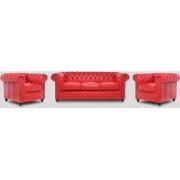 Chesterfield Bank Original Leer | 1 + 1 + 3 zits | Rood | 12 jaar gara...