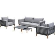 Carmen lounge sofaset - 5-delig - carbon black - aluminium teak look