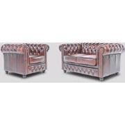 Chesterfield Bank Original Leer | 1 + 2 zits | Antiek Bruin | 12 jaar ...