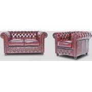 Chesterfield Bank Original Leer | 1 + 2 zits | Antiek Rood | 12 jaar g...
