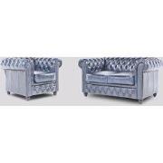 Chesterfield Bank Original Leer | 1 + 2 zits | Antiek Blauw | 12 jaar ...