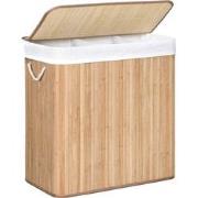 Wasmand van bamboe met 3 compartimenten, deksel en handvatten, 150L - ...
