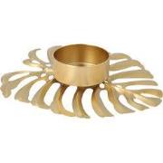 QUVIO Waxinelichthouder op een blad - 13 x 10 x 2 cm - Metaal - Goud