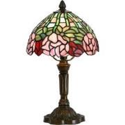 LumiLamp Tiffany Tafellamp  Ø 21x39 cm  Groen Roze Glas Bloemen Tiffan...