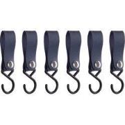 QUVIO ophanghaak met leren bandje - Blauw - Set van 6
