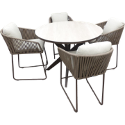 Set van Calma high dining tafel dia. 120 cm alu bronze/travertin en 4 ...