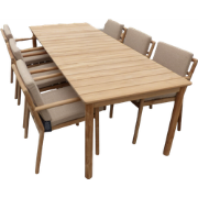 Set van Mare dining table 236x90x76 cm teak en 6 Mare dining chairs te...