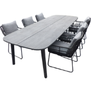 Set van Lennon tafel 280x110x76 cm charcoal en 6 Ran stoelen panther i...