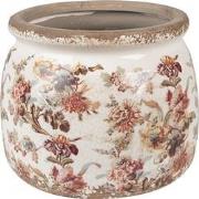 Clayre & Eef Bloempot  Ø 16x13 cm Beige Roze Keramiek Bloemen Bloempot...