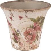 Clayre & Eef Bloempot  Ø 13x11 cm Beige Roze Keramiek Bloemen Bloempot...