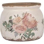 Clayre & Eef Bloempot Ø 12x10 cm Beige Keramiek Bloemen