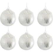 J-Line - Doos Van 6 Kerstbal Pearl Glas Antiek Zilver/wit Small - 29.9...