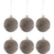 J-Line - Doos Van 6 Kerstballen Fluweel Glas Grijs Small - 8x8x8cm