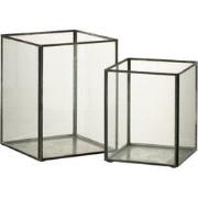J-Line - Set Van Twee Kaarshouder Vierkant Glas/metaal Zwart - 20x20x2...