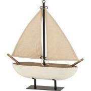 J-Line - Zeilboot Hout/jute Wit/bruin Small - 40x9.5x44.5cm