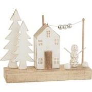 J-Line - Decoratie Huis Boom Parels Hout Naturel/wit - 43x12x30cm
