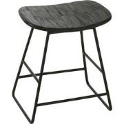 J-Line - Kruk Rechthoekig Gerecycleerd Teak Zwart Small - 40x30x45cm