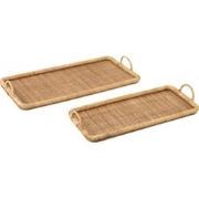 J-Line - Set Van 2 Dienbladen Rechthoek Rotan/metaal Natuur - 71x36x10...