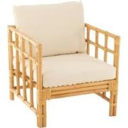 J-Line - Armstoel Elise+kussen Rotan/textiel Naturel/wit - 67x73x64cm