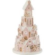 J-Line - Peperkoek Huis Roze/wit Small - 13.5x13.5x22cm