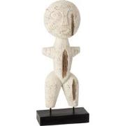 J-Line - Figuur Primitief Albasia Hout Wit Small - 14x6x40cm