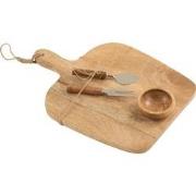 J-Line - Kaasplank+mes+kom Mango Hout Naturel/wit - 41.5x30.5x1.5cm