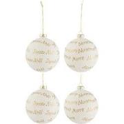 J-Line - Doos Van 4 Kerstballen Xmas/noel Glas Wit/goud Medium - 10x10...
