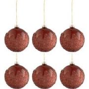 J-Line - Doos Van 6 Kerstballen Suiker Glas Mat Bordeaux Small - 8x8x8...