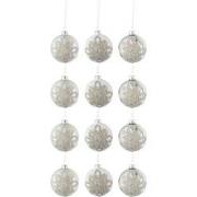J-Line - Doos Van 12 Kerstballen 4+4+4 Ornament Parels Glas Mat Wit/ma...