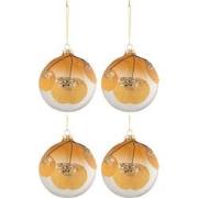 J-Line - Doos Van 4 Kerstballen Gedroogd Blad Oker+glitter Glas Transp...