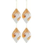 J-Line - Doos Van 4 Kerstballen Druppel Gedroogd Blad Oker+glitter Gla...