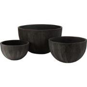 J-Line - Set Van 3 Bloempotten Rond Keramiek Laag Zwart - 60x60x46cm