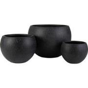J-Line - Set Van 3 Bloempotten Rond Klei Zwart - 55.5x55.5x39cm
