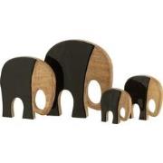J-Line - Set Van Vier Olifanten Mangohout Zwart/donkerbruin - 10x12x2....