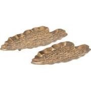 J-Line - Set Van 2 Plateau Bladeren Metaal Goud - 54x26x5cm