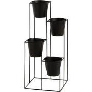 J-Line - Rek Bloempothouder 4 Potten Metaal Zwart Small - 31x31x70cm