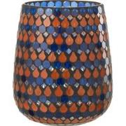 J-Line - Windlicht Mozaiek Druppel Glas Oranje/blauw Large - 17x17x21c...