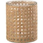J-Line - Theelichthouder Rotan Glas Transparent Large - 12.5x12.5x15cm