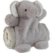 J-Line - Olifant+dekentje Pluche Grijs - 24x23x20cm