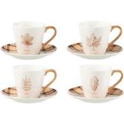 J-Line - Doos 4 Thetassen + Schotel Blad Cadeaudoos Keramiek Bruin Lar...