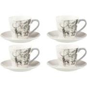 J-Line - Doos 4 Thetassen + Schotels Rendier Cadeaudoos Keramiek Grijs...
