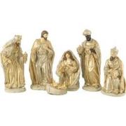 J-Line - Kerststal 6delig Resine Zilver/goud - 15x10x30cm
