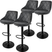 Set van 2 barkrukken 2x grijs fluwelen bekleding met rugleuning en voe...